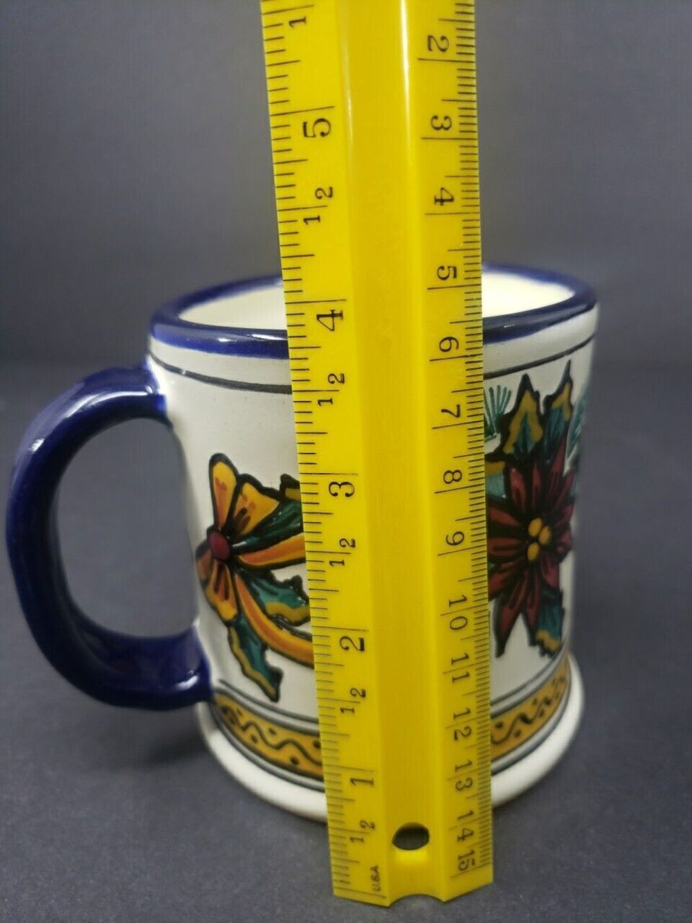 Talavera Pottery Coffee Mug Puebla Mexico Poinsettia Christmas Hand Painted - Picture 15 of 15
